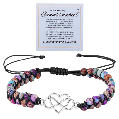 Bracelet for Granddaughter, Purple Alloy Forever Love Granddaughter Jewelry from Grandma Double Layer Bead Granddaughter Bracelet Adjustable Bracelet for Granddaughter