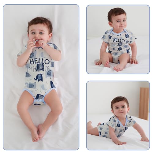 3tlg Babykleidung Set Baby Jungen Mädchen Kleidung Outfit Kurzarm Body Strampler + Hose Neugeborene Kleinkinder Weiche Babyset (Blau, 9-12M)