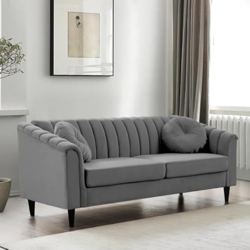 Image of FURNY Dorano 3 Seater Fabric Premium Sofa Set Grey