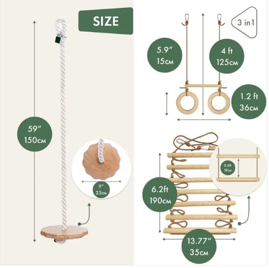 Vervique Emporium | Disc Rope with Rope Ladder & Trapeze Bar with Rings for Kids Climbing Swing, Sensory Play Indoor/Outdoor Playground (Set of 3) for Ages 3+ (Playing Equipment for Kids Pack of 3) - Image 7 thumbnail
