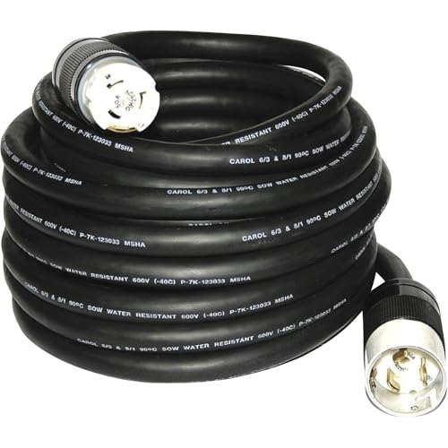 6450M 50&rsquo; Power Extension Cord - Heavy Duty Extension Cord - Black Rubber Temporary Power Cord...