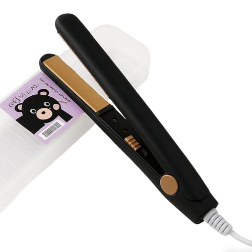 Plancha de pelo 2 en 1,Mini Plancha de Pelo,Planchas Planas de Calentamiento,Calentamiento Ultrarrápido,Cabello Corto, Flequillo Tamaño Mini Viaje uso en el Hogar(Negro y Dorado)