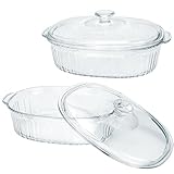Plats à Gratin Polyvalents : Un set de 2 cocottes en verre borosilicate avec couvercle, d’une capacité de 1,8 L et 3 L. Parfaits pour gratins, lasagnes, ragoûts, poulet rôti ou accompagnements. Idéal pour les repas familiaux, les portions individuelles ou les petits plats