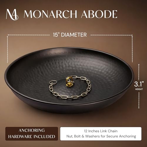 Monarch Rain Chains Rain Chain Basin – 15 Inch Hand Hammered Anchor Bowl for Gutters, Matte Black Decorative Anchoring Basin for Outside, Garden, Lawn & Patio Water Feature, Downspout Catcher Basins