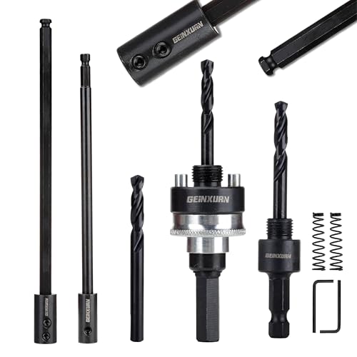 Mandrin de Perçage pour Scies Cloches avec 2 Adaptateurs Tige Hexagonale (7/16", 3/8") avec Foret de Centrage HSS, 3 Forets de Centrage 1/4" (HSS M2), 2 Rallonges, 2 Clés à Embout, 2 Ressorts