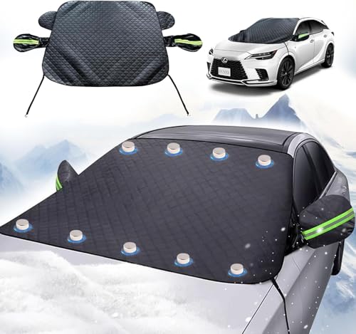 Image of Persevere Windshield Snow Cover with Magnetic, Car Windshield Cover with Earmuffs & Hooks, 9 Strong Magnets, 5-Layers Thickened Universal Waterproof Windproof All-Season (71''Lx54.7''W)