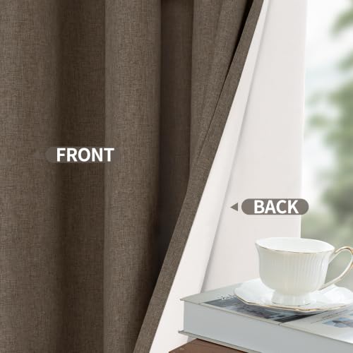 Image of YoungsTex Brown Linen Blackout Curtains 63 Inches Long for Bedroom, Room Darkening Window Drapes with Grommet Thermal Insulated Black Out for Living Room, 2 Panels, 52 X 63 Inch