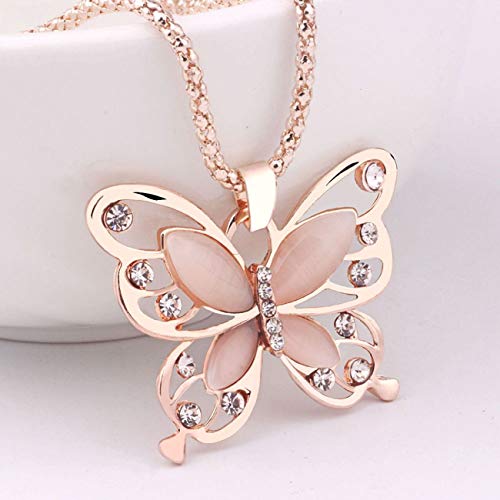 YoBuyBuy Mode Femmes Lady Pendentif Collier Femmes Or Rose Opale Papillon Pendentif Collier Chandail Chaîne Bijoux Cadeau Cover