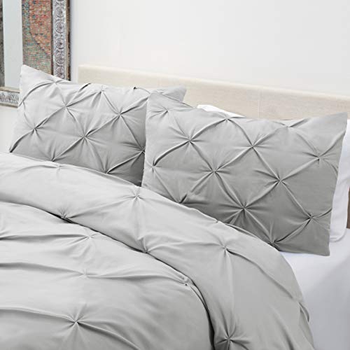 Image of Nestl King Comforter Set Pinch Pleat Comforter, Bedding Comforter Sets, Comforter Set for King Bed, Pintuck Comforter Set King /Cal King Size, Down Comforter with 2 Pillow Shams, 3-Piece - Silver Gray