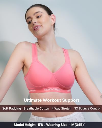 Image of BODYSIZE Women's Everyday Wear Wire Free Padded Sports Bra SF-28 (Heavily Padded, Gym, Yoga Bra) | Everyday Wear, Sweat Absorbent, Soft Cotton Fabric for Ultimate Comfort (B Cup)