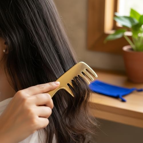 Image of WITSOUL Kansa Comb Massage Tool - kansa Comb for Hair Fall /Growth /blood Circulation & Stress Relief Best for Head Massage (Handle Comb)