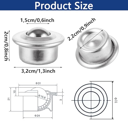GBACHOOSE 16 Stück Kugelrollen 15mm, Kohlenstoffstahl Kugellager, Kugelrollen für Möbel, Kugelrollen Schwerlast, Kugellager Kugeln, Kugelrollen mit Stahlkugel für Förderer, Gepäck Schiebe, Getriebe