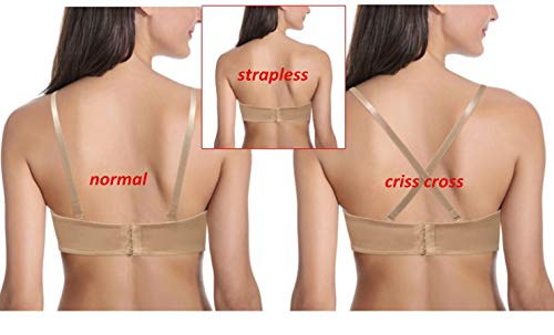 Women's Strapless Push Up Bra Underwired Thick Padded Low Cut T-Shirt Convertible Supportive Bras with Clear Straps2