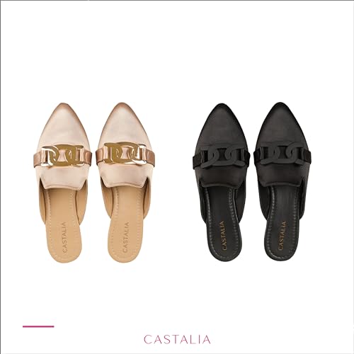 Image of CASTALIA Essentials Women's Loafers & Slip-ons Shoes Black and Beige. Stylish, Comfortable Womens Loafers /Flats.