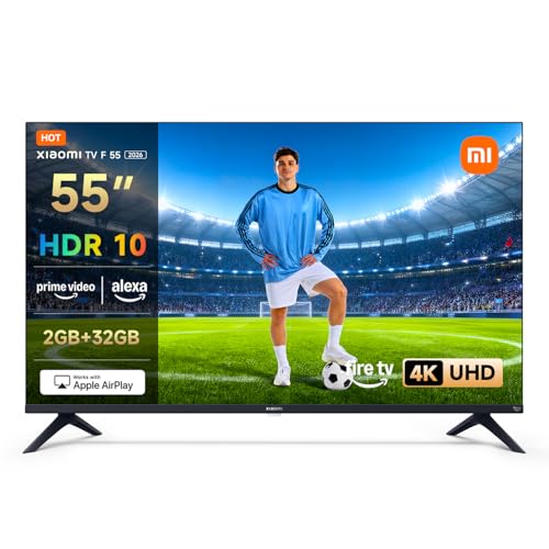 Xiaomi TV F 55, 55 Zoll (140 cm), 4K UHD, Smart TV, Fire OS8, Triple Tuner DVB-C/S/S2/T/T2,HDR10, MEMC,60Hz mit 120Hz Game Boost Mode, Sprachsteuerung mit Alexa, 2GB+32GB, Kompatibel mit Apple AirPlay