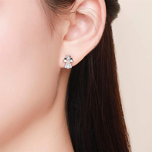 CZ Angel Stud Earrings for Women 925 Sterling Silver Cubic Zirconia Small Cute Crystal Gold Heart Studs Tragus Post Hypoallergenic Lovely Jewelry Gift for Daughter Niece2