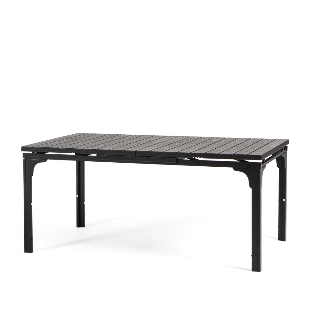 SIEDITI FUORI E DENTRO Mesa de exterior/jardín extensible 180/240 x 90 cm con patas de acero y tapa de polietileno efecto madera, hasta 10 personas Thomas XL (antracita)