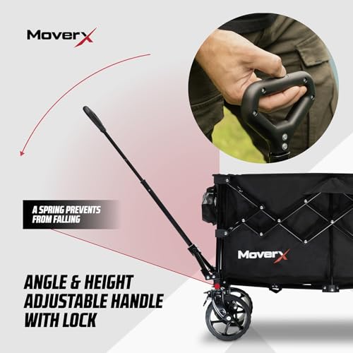 MoverX 200L Festival Trolley on Wheels, Folding Wagon, Portable Camping Cart, Collapsible Foldable Trolly for Beach Outdoor Garden Picnic Shopping Fishing, Wide Wheels, Adjustable Handle, Black