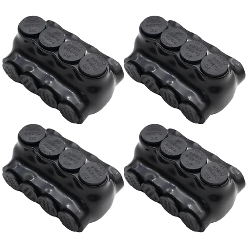 2/0-6AWG Insulated 4 Port Inline Splice Connector Black Wire Connectors,Allen Hex 3/16" Insulated Cable Connectors Pre-Loaded Oxide Inhibitors,UL Listed(4pcs)