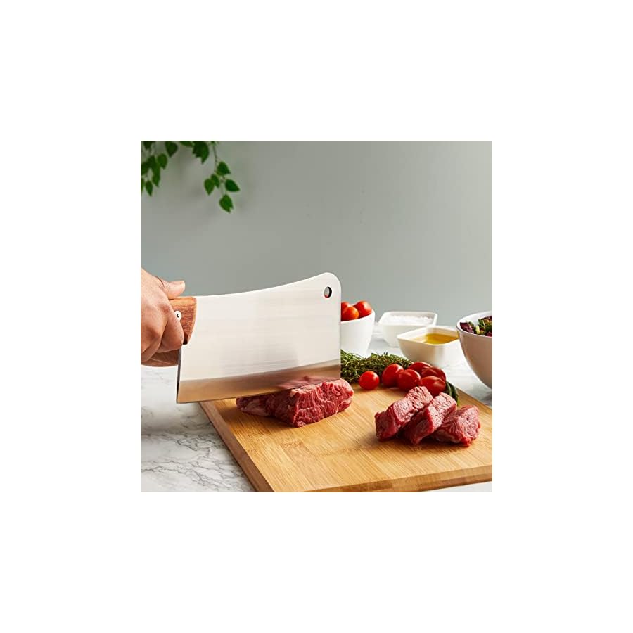 Juvale Meat Cleaver Bone Chopper for Chef, Meat Cutting - Heavy Duty Butcher Knife with Wooden Handle for Kitchen (8 Inch)