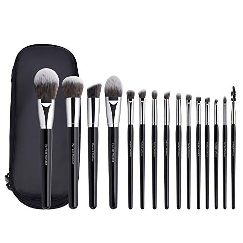 LORYP Professional Makeup Brush Sets -15pcs Luxury Cosmetic Brushes for Women-Packaging with PU Cosmetic Bag for Easy Carrying, The Gifts for Travelling, Party, Birthday, Wedding Anniversaries (Black)