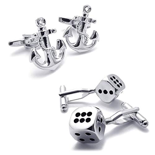 Bodyj4You Jeweled Cz Men Cufflink Set 3 Pairs Gift Sets Anchor, Dice And Ball Pack #TOP4