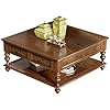 WAOCEO Side Table Vintage Country Coffee Table, 43.3"" Square Wooden ...
