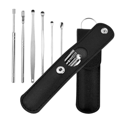 Kit de Limpeza de Ouvido 6 Peças e Acne 4 Peças Estojo Amarelo com Escovas e Ferramentas de Aço Inox