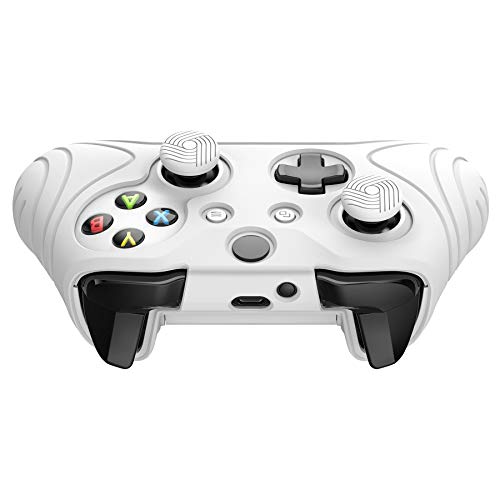 Image of PlayVital Samurai Edition White Anti-Slip Controller Grip Silicone Skin for Xbox One X /S, Ergonomic Soft Rubber Protective Case Cover for Xbox One S /X with White Thumb Stick Caps