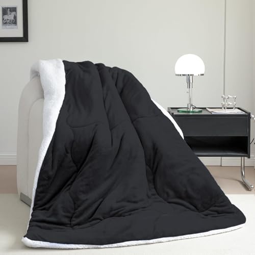 CHOSHOME Sherpa Fleece Blanket- Thick Warm Blanket for Winter, Soft Fuzzy Plush Blanket for Bed, Couch, Travel (Black, Oversized King 96" x 120")
