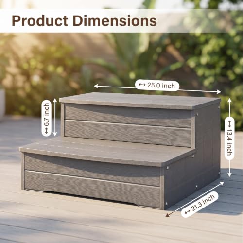 Image of 25 inch Hot Tub Steps with Storage,for Outoor Above Ground Pool Spa(Grey)