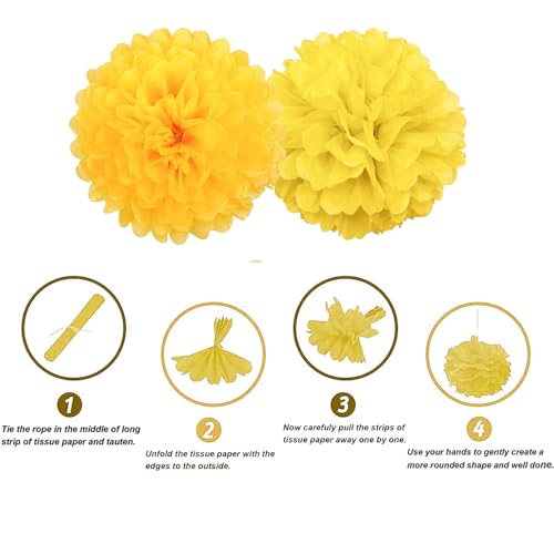 Image of We Moment Yellow Paper Pom Poms Decorations for Wedding Birthday Yellow Party Decoration Ceiling Wall Hanging Tissue Flowers Decorations 12pcs 2 Colors of 12 Inch 10 Inch