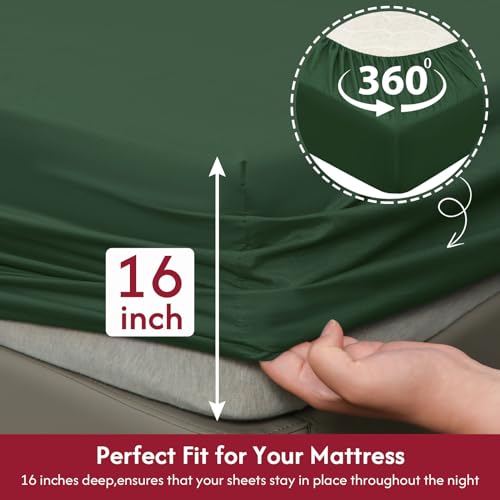 LONAVA California King Size Sheet Set - 6 Piece Hotel Luxury Wrinkle-Free Microfiber Sheet, Oeko-TEX Certified, Breathable & Elastic, 16" Deep Pockets, Forest Green by LONAVA - Image 3