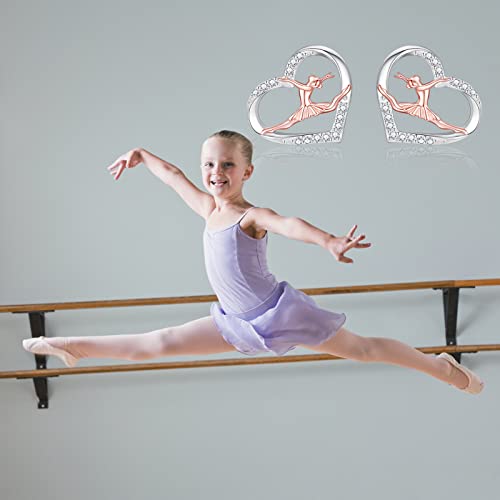 Sterling Silver Ballerina Earrings Necklace for Women Ballet Dancer Heart Stud Earrings Ballerina Christmas Jewelry Gift for Daughter Granddaughter4