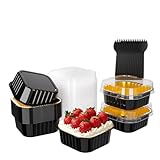 15 Pack Square Mini Cake Pans with Lids,Mini Loaf Pans with Lids,Disposable Ramekins Cupcake Cups,Aluminum Foil Baking Cups,Muffin Tins,Dessert Cups for Wedding Birthday Party,10oz (Black&Gold)