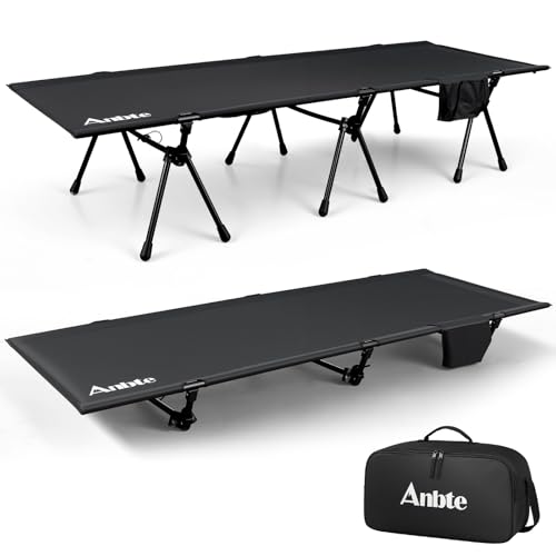 Image of Anbte Height Adjustable Camping Cot with Storage Net & Bag, Support up to 400lbs Comfortable Portable Cots for Adult Folding Bed for Camping Hiking Travel Truck Beach Office Nap, Black