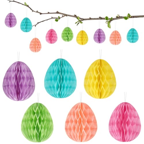 JULMELON 12 Stück Ostereier Deko, Ostereier zum Aufhängen Papier Ostereier Papier Waben Wabeneier Ostern Osteranhänger Papier Ostereier Pappe für Ostern Sträucher Äste Deko Bunt