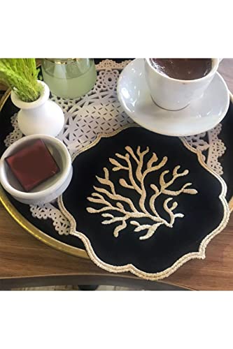 Lverdy Cocktailservietten Set, Bierdeckel, Royal Series Weinmatten, Premium Untersetzer für Kaffee, Elegante Untersetzer für Partys 6 STK. (Black-Gold, Coral Series) Cover