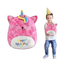 SubTack Happy Birthday Plush Unicorn Cat Toy - 20cm Pink Stuffed Animal Pillow for Girls & Boys, Soft Squishy Cuddly Gift for Kids' Birthday, Unicorn Plushies Decorations