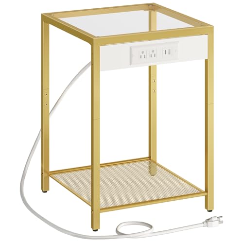 HOOBRO Side Table with Charging Station, End Table with USB Port, Nightstand for Tight Spaces...