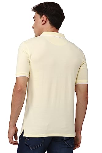 Image of Peter England Men's Snug Fit Solid Polo T-Shirt with Coloured Collar Tipping| Cotton Rich| Premium Pique Weave