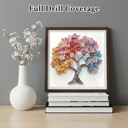 Image of HASTHIP 5D Diamond Painting Kit for Adults Kids Flower Tree Diamond Art Kit, 12x12inch DIY Full Drill Colorful Dots Gem Art Craft Kit for Adults with Pre-Printed Canvas & Tools for Home Wall Decor