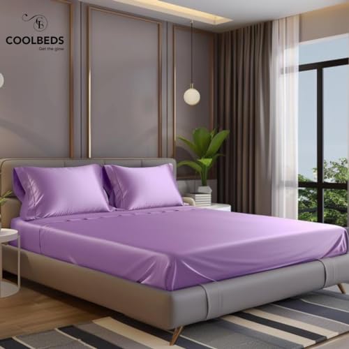 Image of COOLBEDS Satin Elastic Fitted Sheet & 2 Pillow Covers (Single, Lavendar)