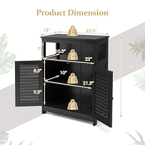Costway Bathroom Storage Cabinet, Wooden Side Storage Organizer With Louver Doors & Removable Shelf, Freestanding Floor Cabinet For Living Room, Kitchen, Entryway (Black) #TOP6
