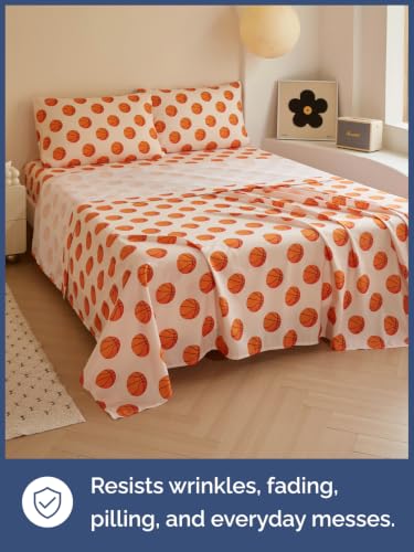 Image of Kids Queen Size Basketball Bed Sheets - 4 Piece Kids Basketball Sheet Set - Sporty Hoops Bedding - Ultra-Soft, Cute & Cozy - Breathable & Machine Washable - Bed Set for Boys, Girls, Teens & Toddlers