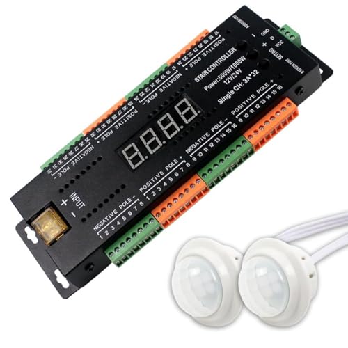 Image of Jackal 32 Channel LED Stair Light Controller with PIR Motion Display Sensor, DC 12V /24V Staircase Lighting System, Sequential Step Lights, 4 Modes, Adjustable Speed & Brightness