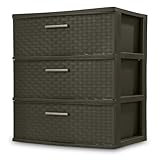 3-Drawer Wide Weave Plastic Storage Tower – Espresso For Home Organization