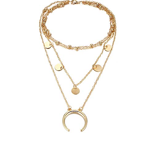 Preisvergleich Produktbild Gobesty Gold Multilayer Halskette für Frauen, Verstellbare Halskette Choker Halsketten Mond Design Schmuck Geschenk für Frauen