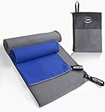 YOTRIM Microfiber Towels for Sports, Gym, Travel, Yoga, Camping and Hiking | Quick Drying, Lightweight and Super Absorbent [The Easiest Way to Dry Off Your Body Fast] 2-Pack Gray 40x21 Blue 16x16