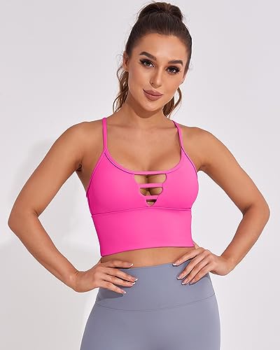 Image of AngiMelo Longline Sports Bras for Women High Support Strappy Push Up Workout Tops Built in Bra Padded Crop Yoga Tank Top